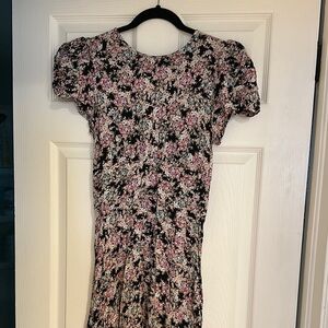 AFRM Black and Pink Puff Sleeve Bodycon Dress